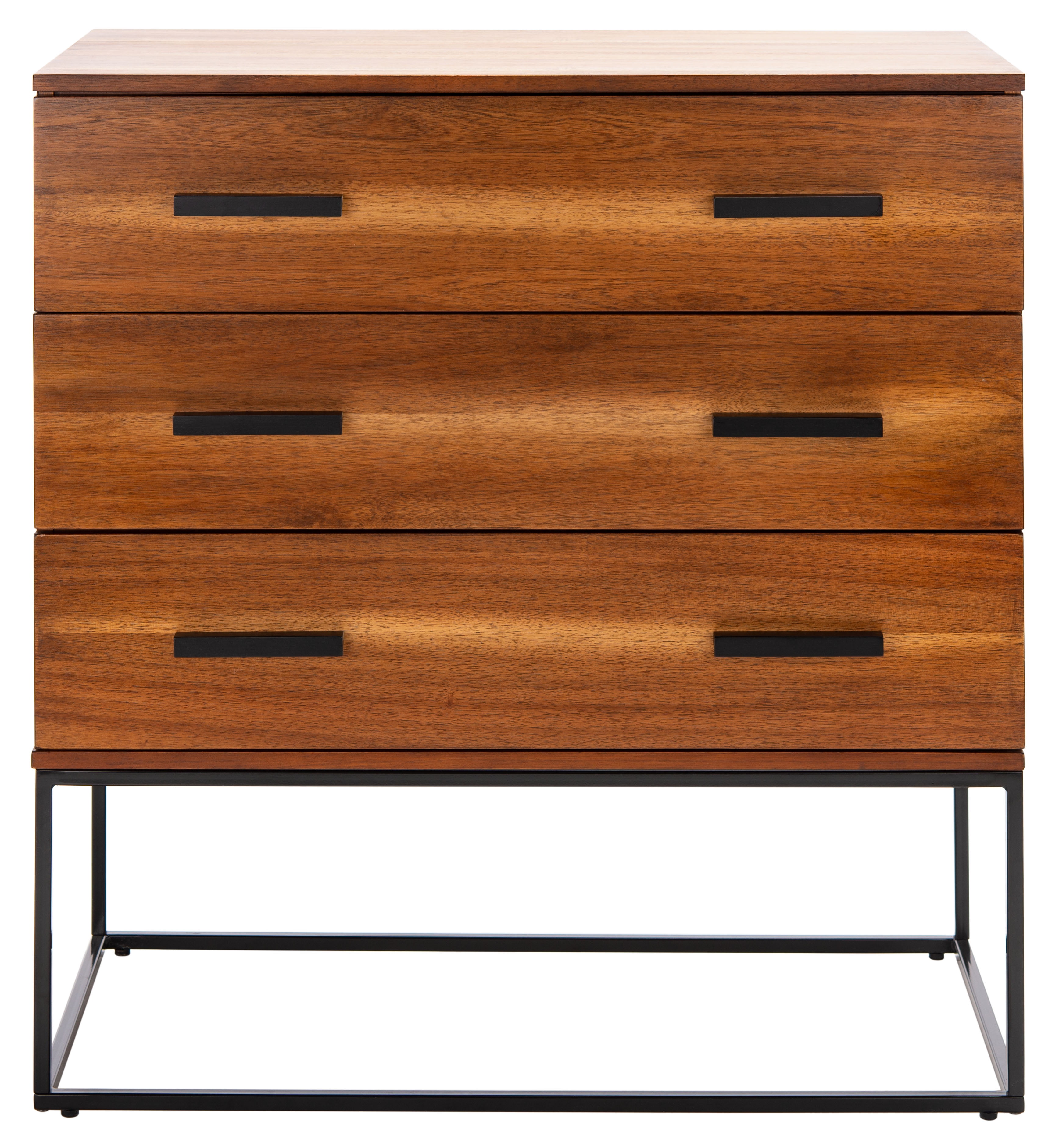 Marquise Brown Mahogany 3-Drawer Chest with Black Metal Frame