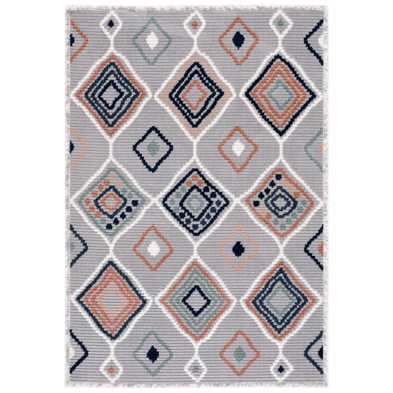 SAFAVIEH Marrakesh Augustin Southwestern Polyester Area Rug, Grey/Blue Rust, 4' x 6'