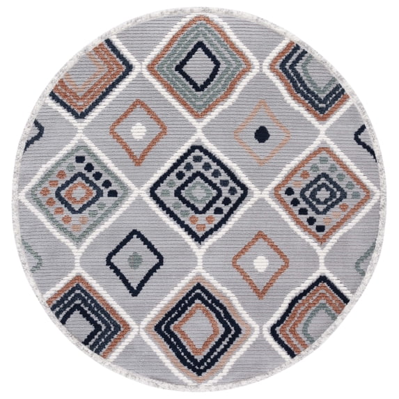 SAFAVIEH Marrakesh Augustin Southwestern Polyester Area Rug, Grey/Blue Rust, 6'7" x 6'7" Round