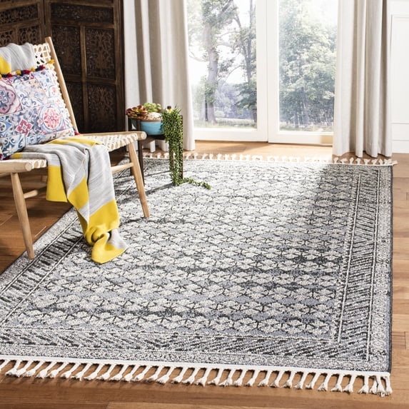 SAFAVIEH Marrakesh Brody Border Fringe Area Rug, Navy/Grey, 4' x 6'