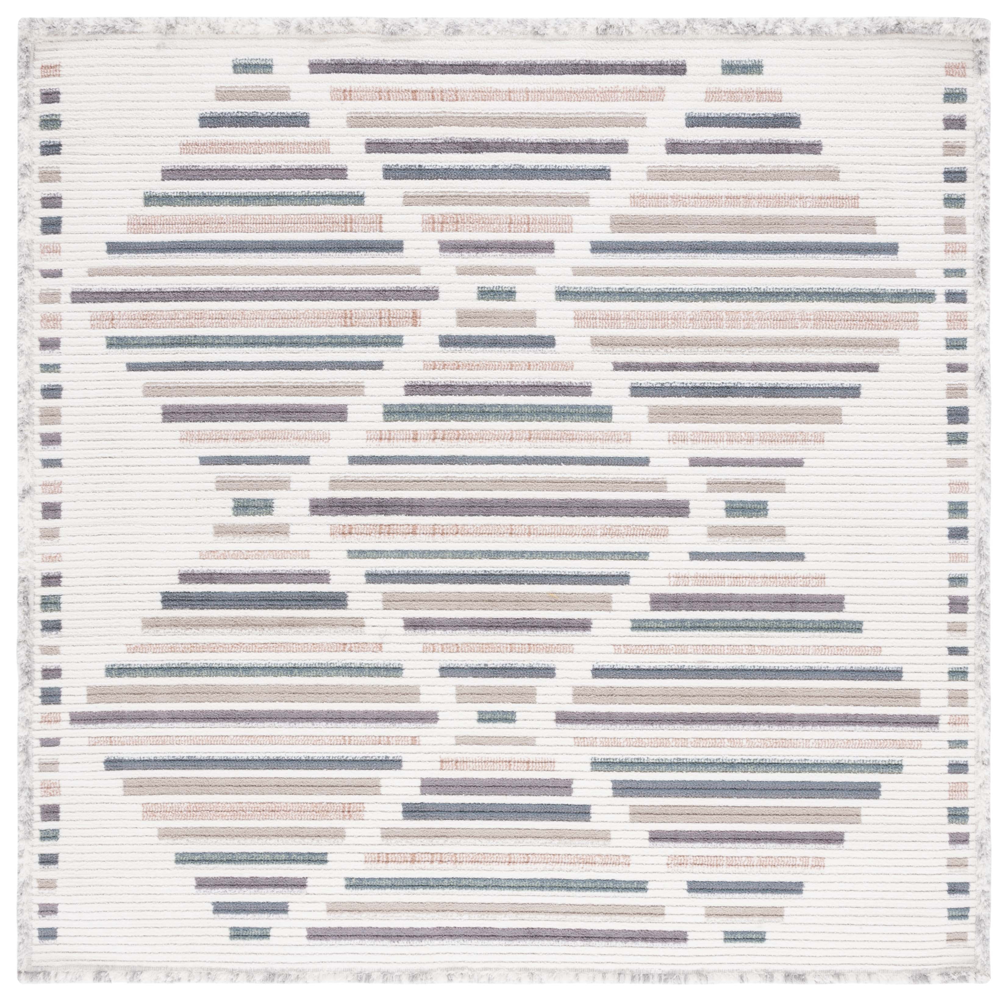 Ivory and Multicolor Hand-knotted Square Wool Area Rug