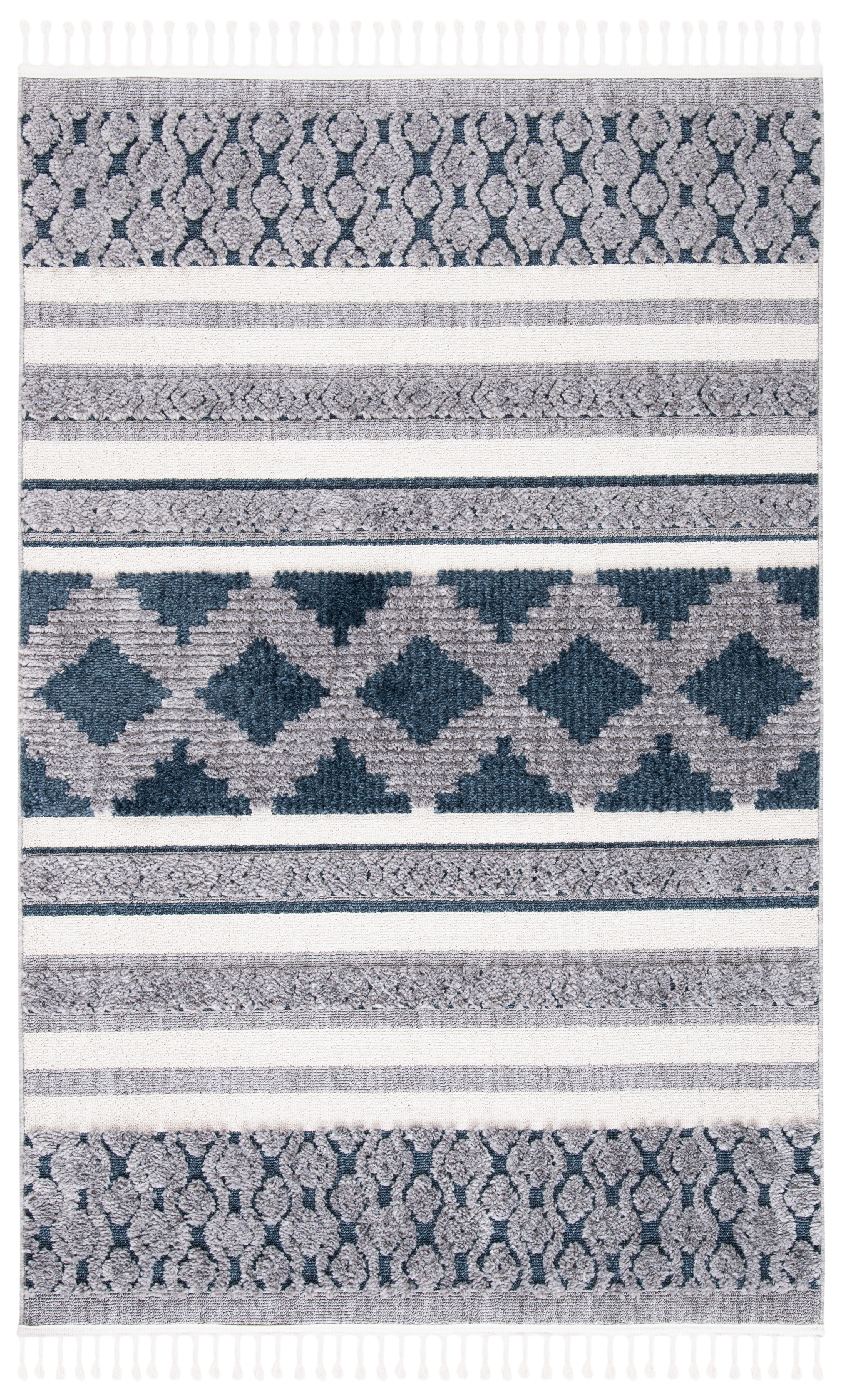 Marrakesh Blue and Ivory Hand-Knotted Synthetic Area Rug