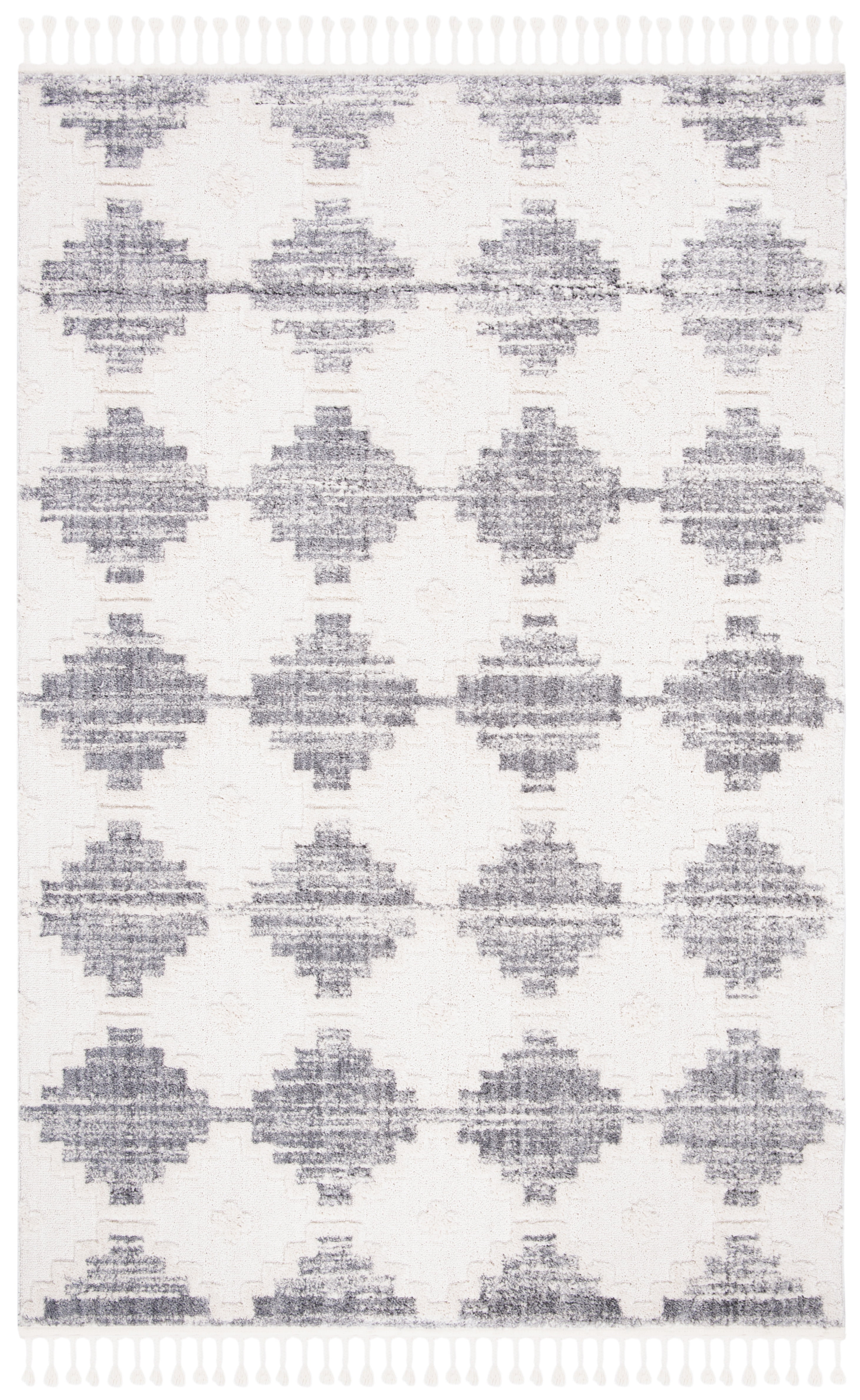 Ivory and Gray Hand-Knotted Synthetic Area Rug, 6'6" x 9'