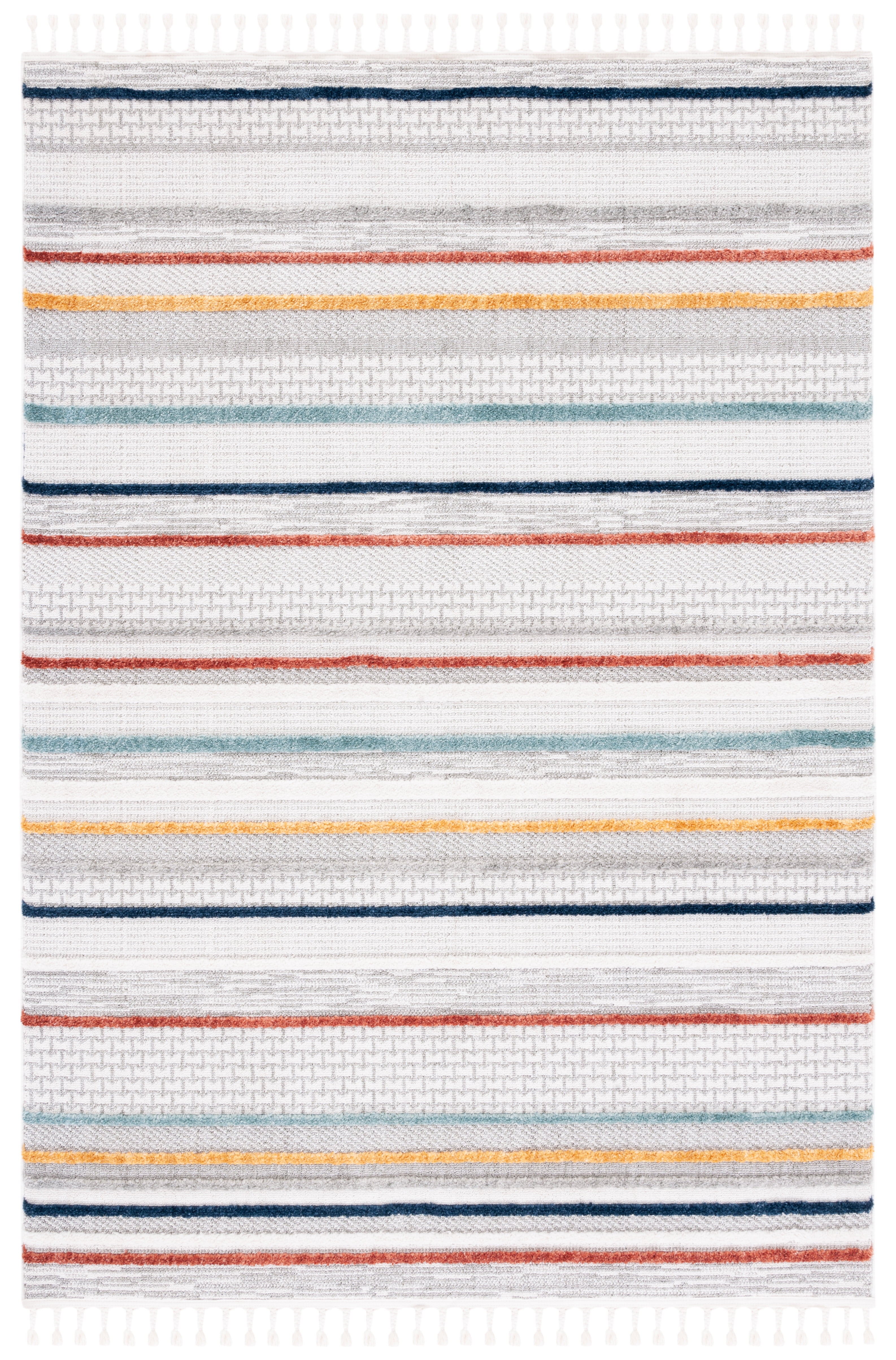 Ivory and Multi Stripe Wool Synthetic Area Rug 5'3" x 7'6"
