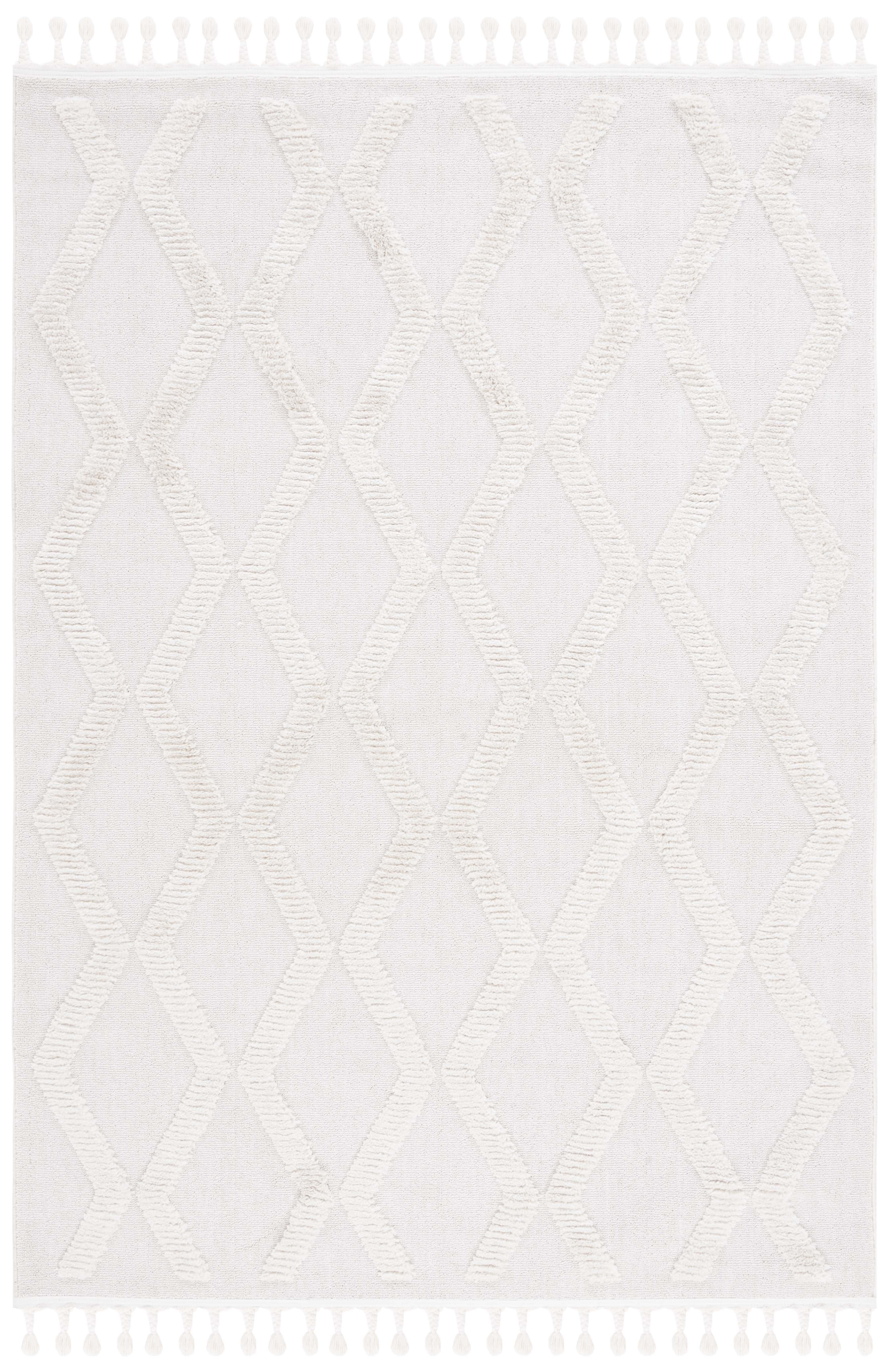 Bohemian Marrakesh Ivory Round Wool Blend Area Rug, 9' x 12'