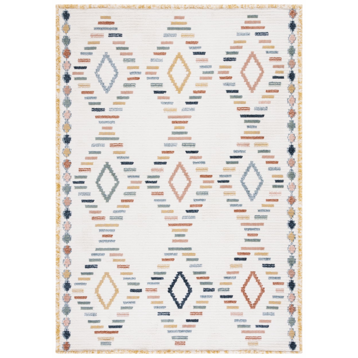 Ivory and Multicolor Hand-Knotted Wool Area Rug 4' x 6'