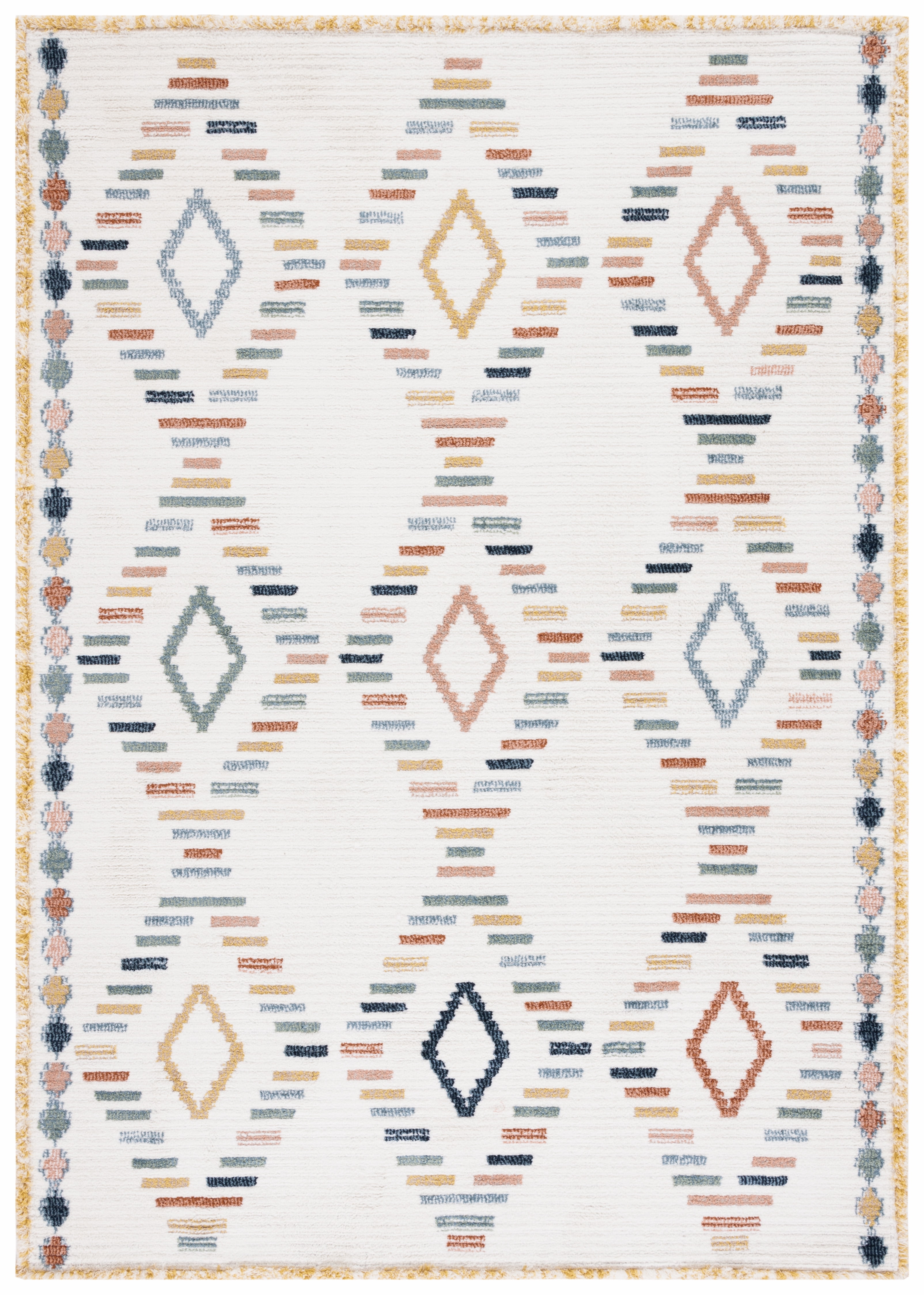 Ivory and Multicolor Hand-Knotted Wool Area Rug 4' x 6'
