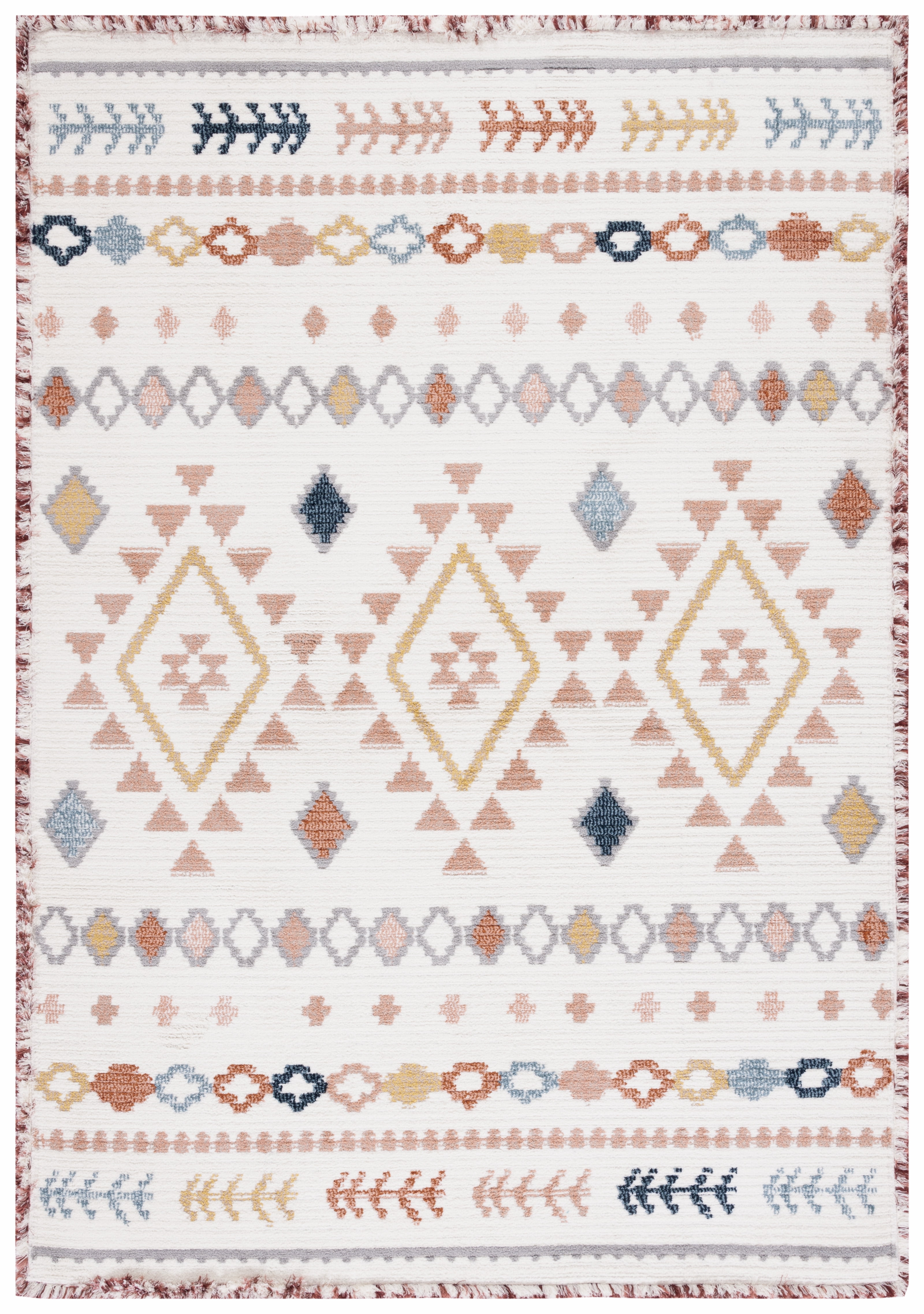 Ivory and Multi Moroccan Boho Tribal 4' x 6' Area Rug