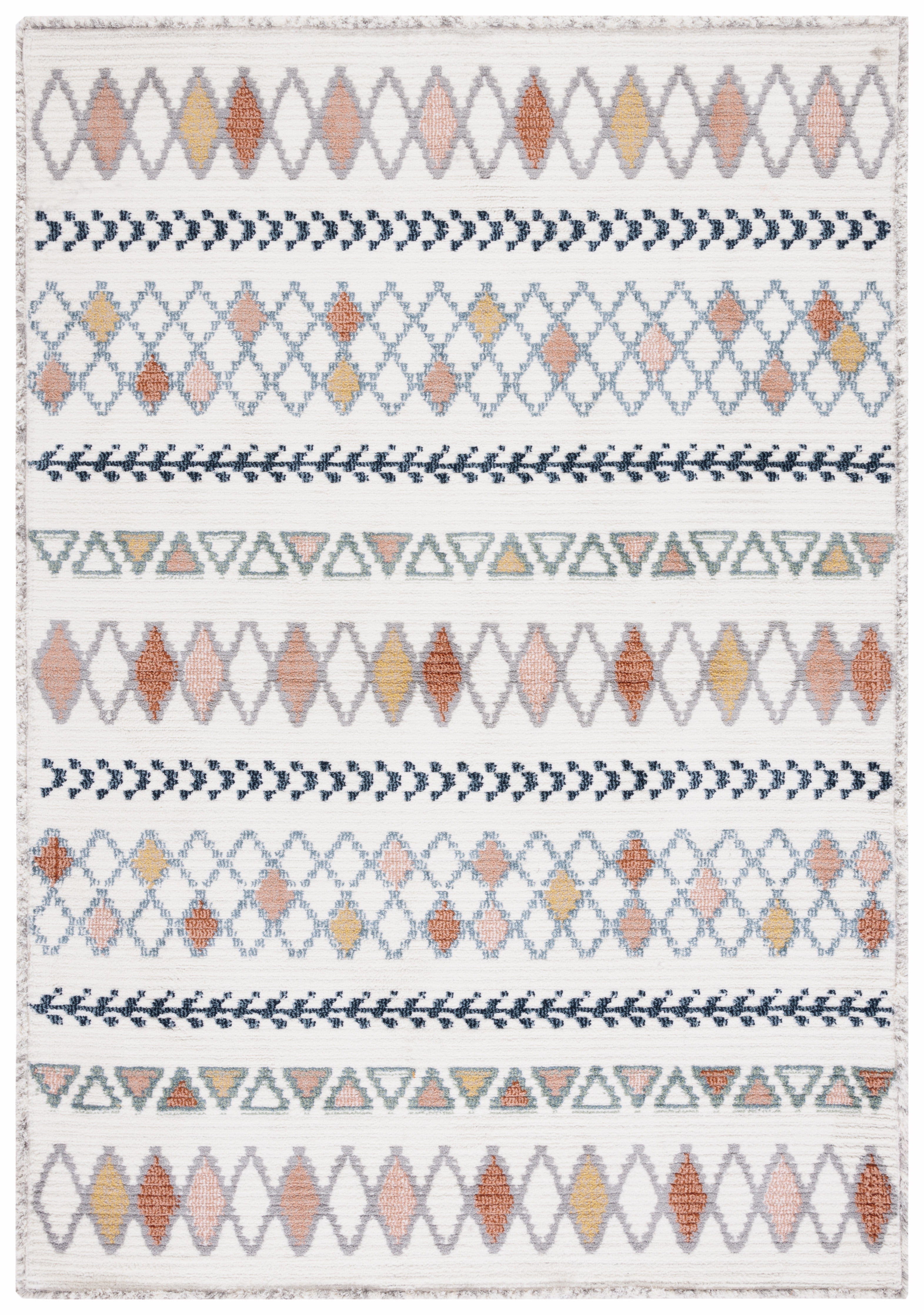 Ivory and Multicolor Geometric Wool and Synthetic 4' x 6' Area Rug
