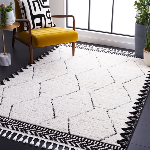 SAFAVIEH Marrakesh Corie Diamond Polyester Area Rug, Ivory/Anthracite, 9' x 12'