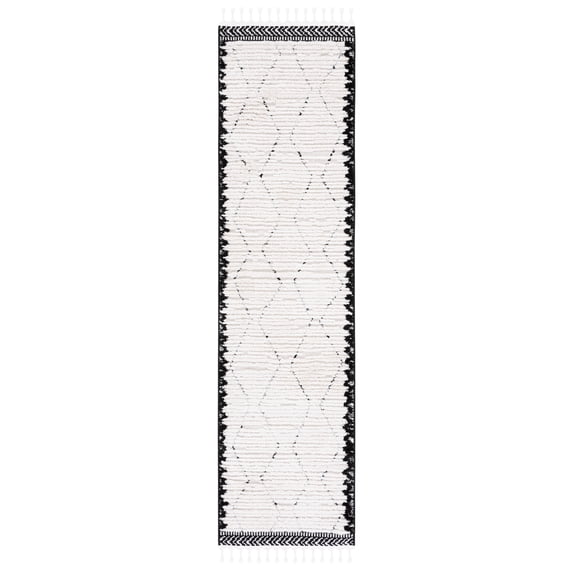 SAFAVIEH Marrakesh Corie Diamond Polyester Runner Rug, Ivory/Anthracite, 2'2" x 8'