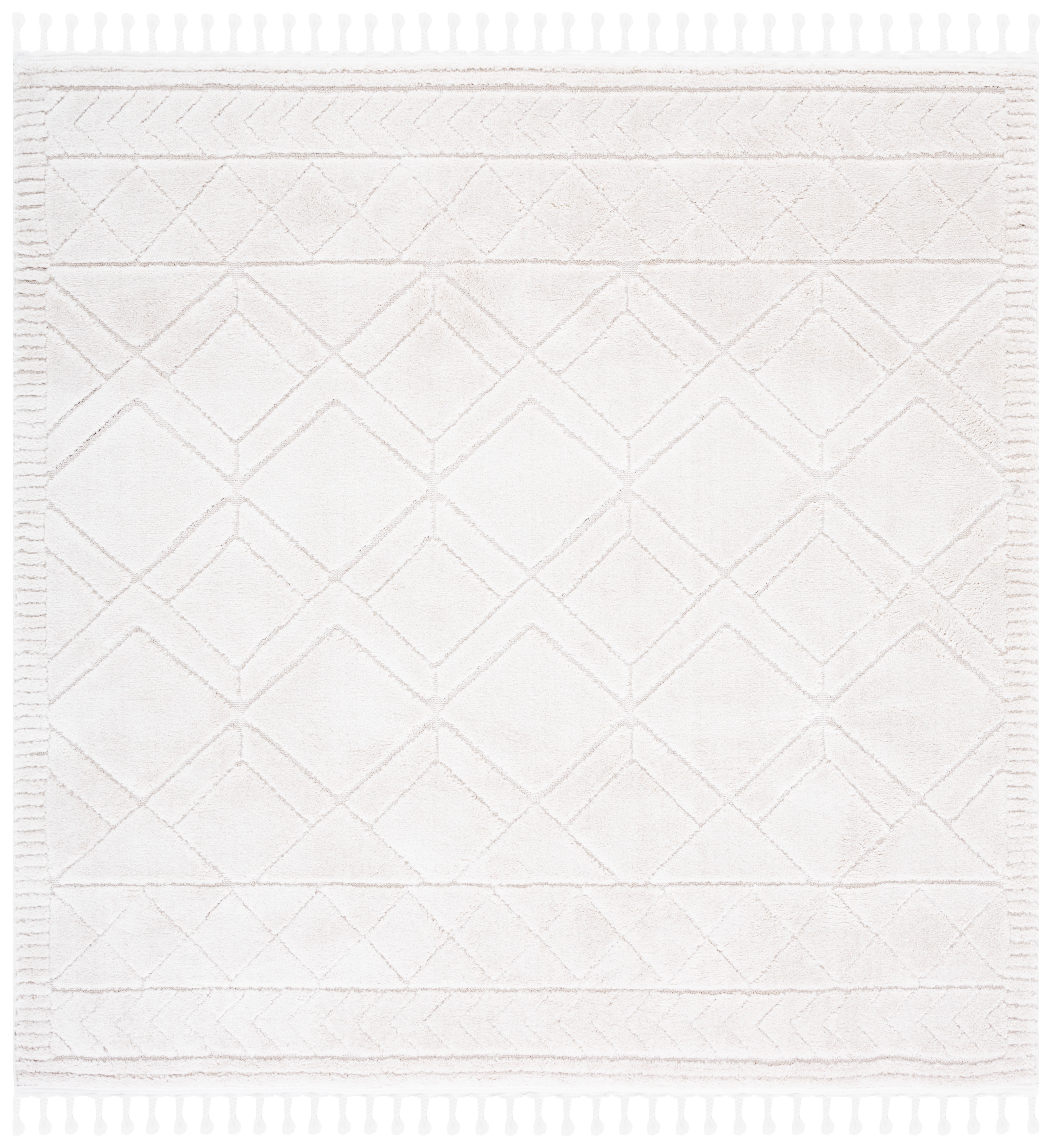 Ivory Square Hand-Knotted Wool Moroccan Rug