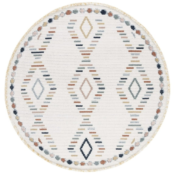 SAFAVIEH Marrakesh Dallas Geometric Polyester Area Rug, Ivory/Multi, 6'7" x 6'7" Round