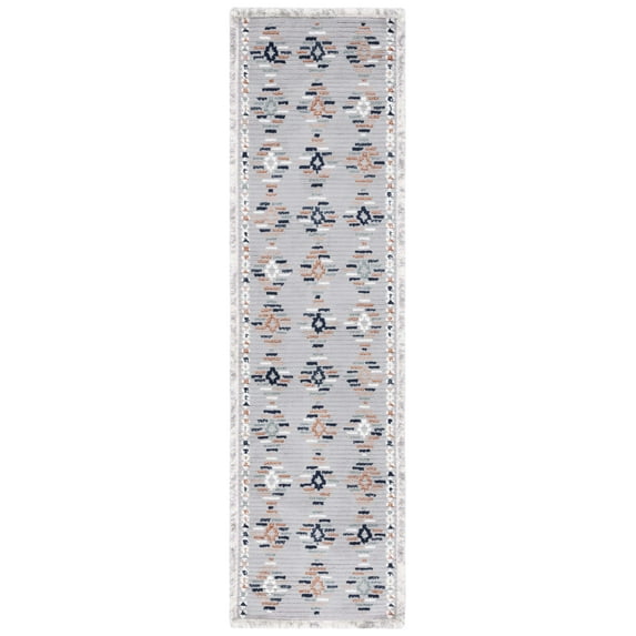 SAFAVIEH Marrakesh Dallas Geometric Polyester Runner Rug, Grey/Blue Rust, 2'2" x 8'