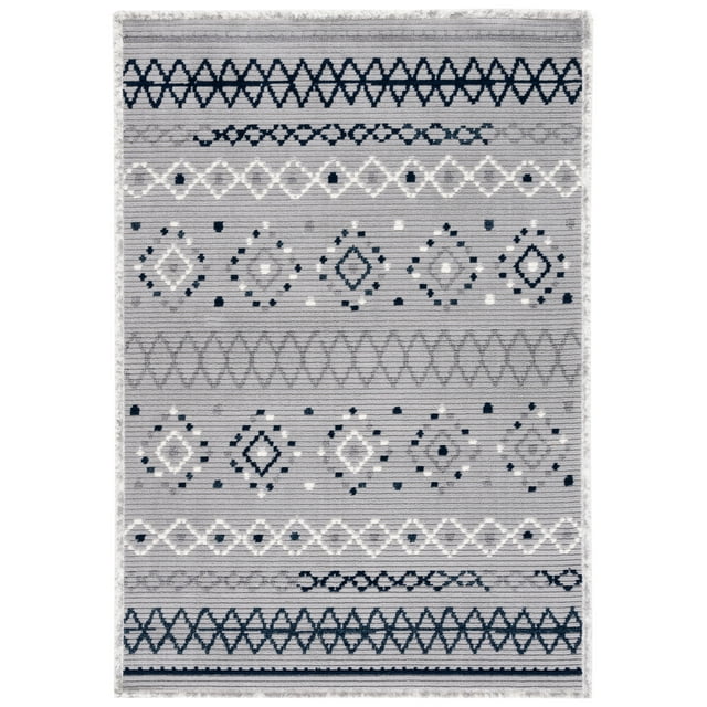 SAFAVIEH Marrakesh Dimas Southwestern Polyester Area Rug, Grey/Navy, 5'3" x 7'6"