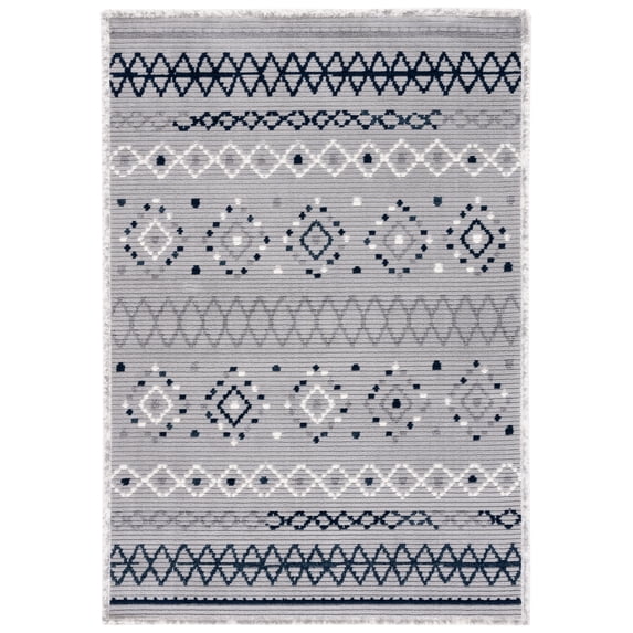 SAFAVIEH Marrakesh Dimas Southwestern Polyester Area Rug, Grey/Navy, 5'3" x 7'6"