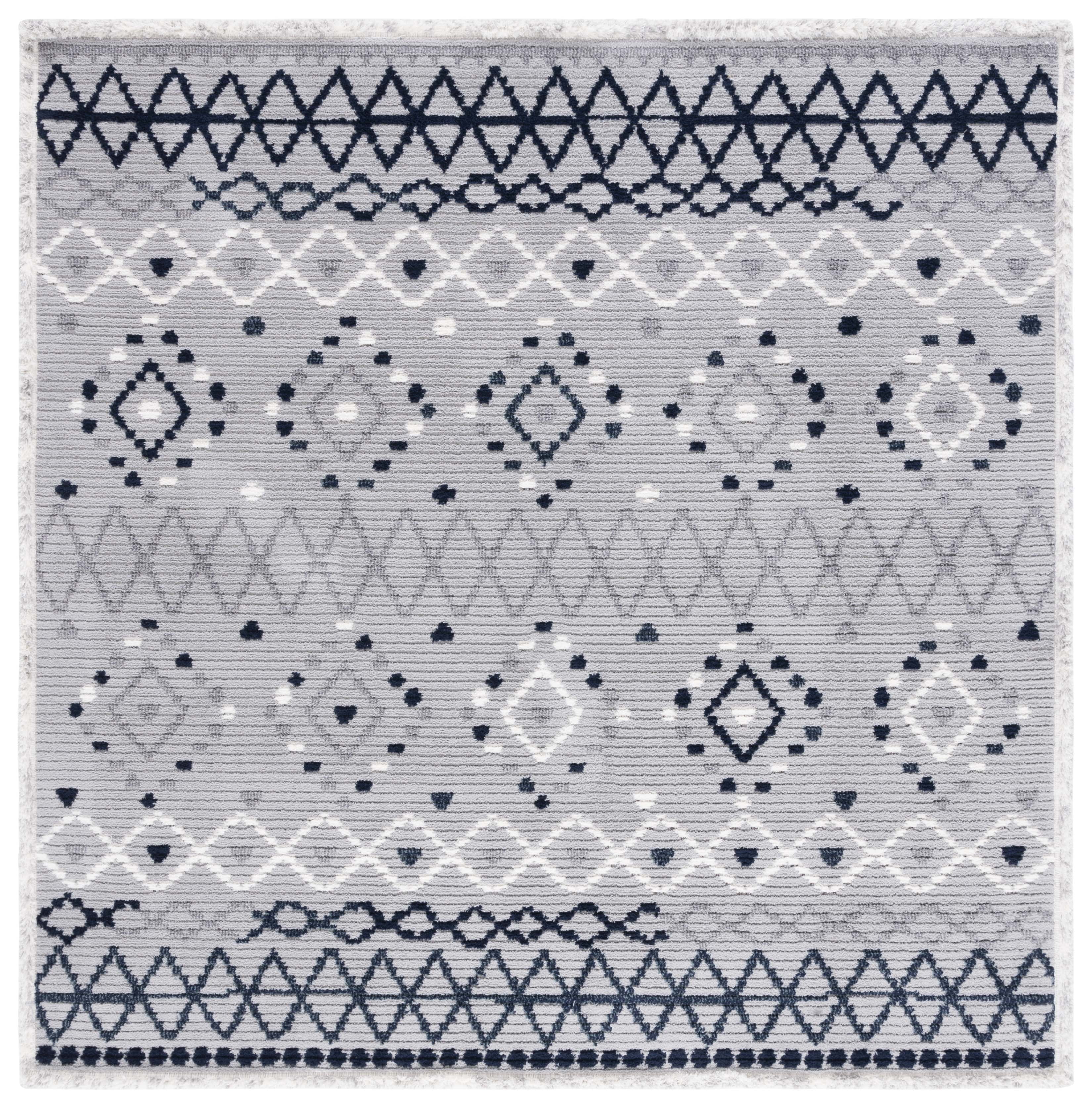 Marrakesh Gray and Navy Square Synthetic Area Rug