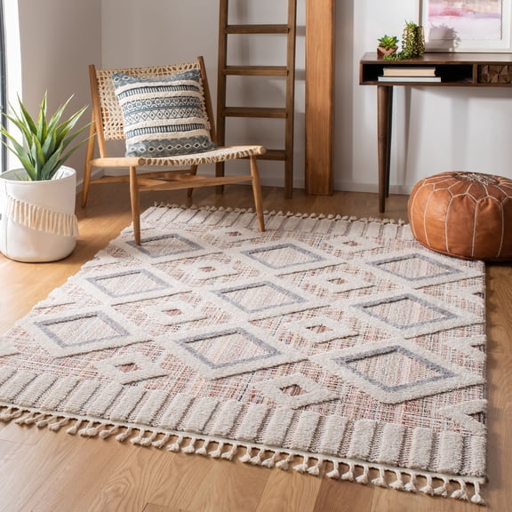 SAFAVIEH Marrakesh Driskoll Geometric Diamonds Polyester Area Rug, Grey/Multi, 4' x 6'