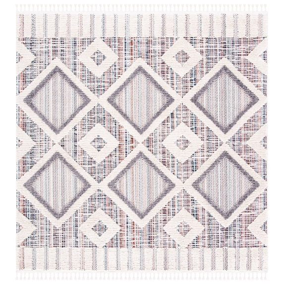 SAFAVIEH Marrakesh Driskoll Geometric Polyester Area Rug, Grey/Multi, 3' x 3' Square