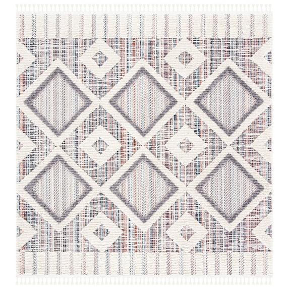 SAFAVIEH Marrakesh Driskoll Geometric Polyester Area Rug, Grey/Multi, 6'7" x 6'7" Square
