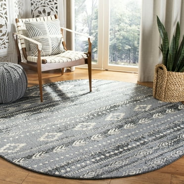 SAFAVIEH Marrakesh Earleen Southwestern Fringe Area Rug, Navy/Grey, 6'7" x 6'7" Round