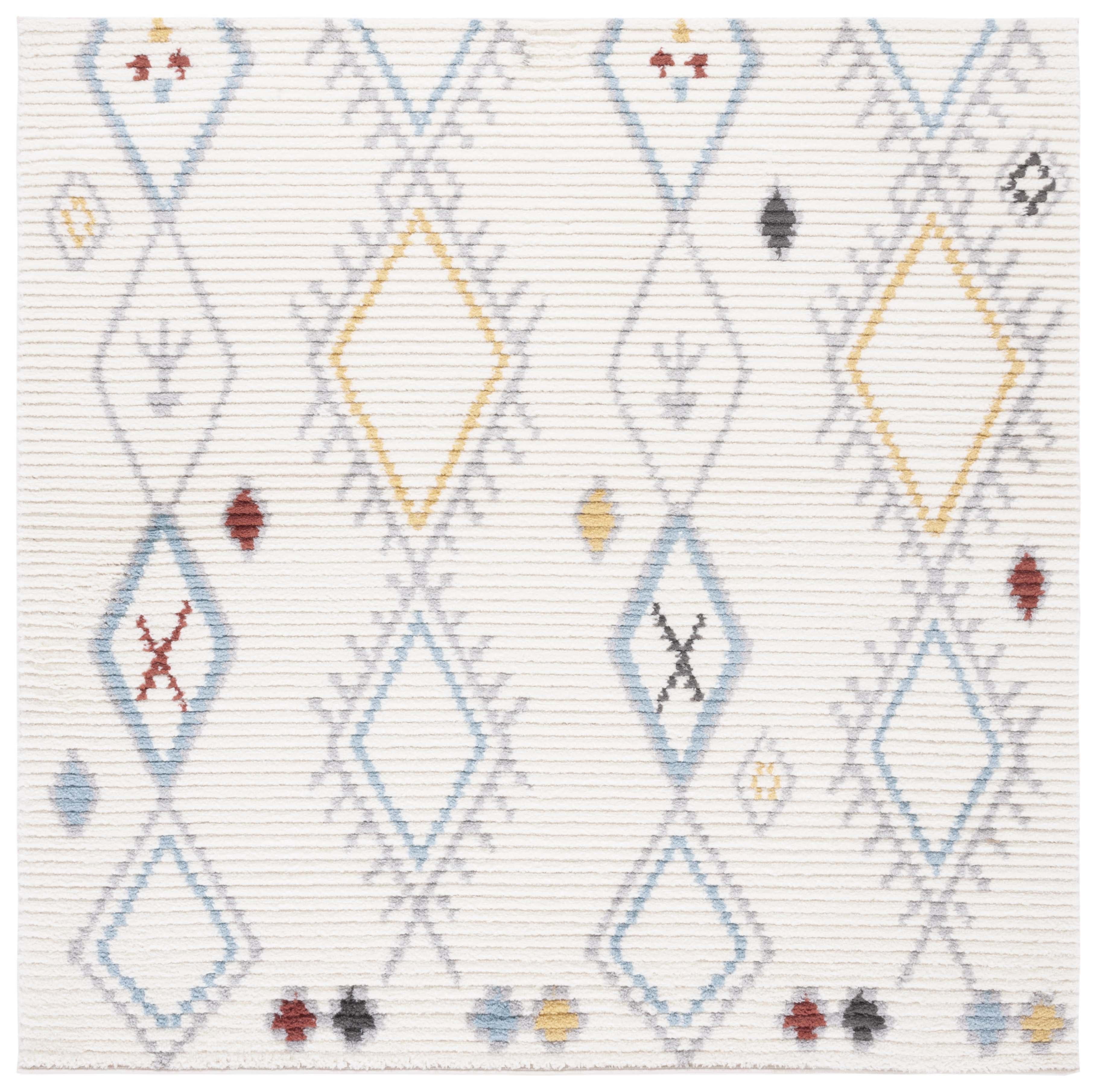 Ivory and Gray Synthetic Square Moroccan Area Rug