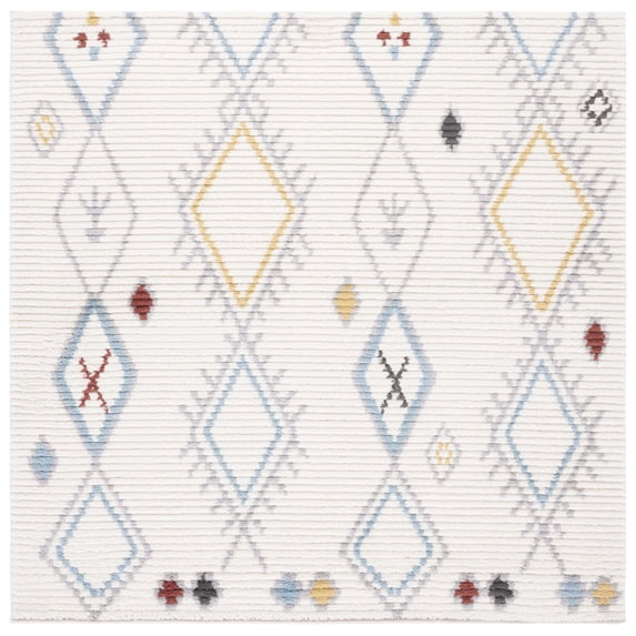 SAFAVIEH Marrakesh Emerson Diamond Polyester Area Rug, Ivory/Grey, 6'7" x 6'7" Square