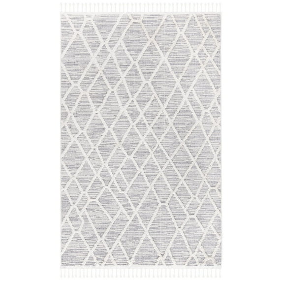 SAFAVIEH Marrakesh Erykah Distressed Geometric Polyester Area Rug, Ivory/Grey, 4' x 6'