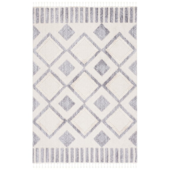 SAFAVIEH Marrakesh Ezra Diamond Polyester Area Rug, Ivory/Grey, 5'3" x 7'6"