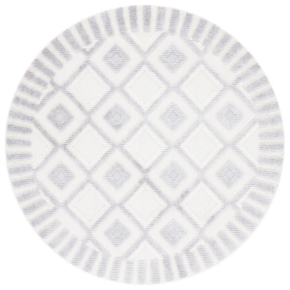 SAFAVIEH Marrakesh Ezra Diamond Polyester Area Rug, Ivory/Grey, 6'7" x 6'7" Round