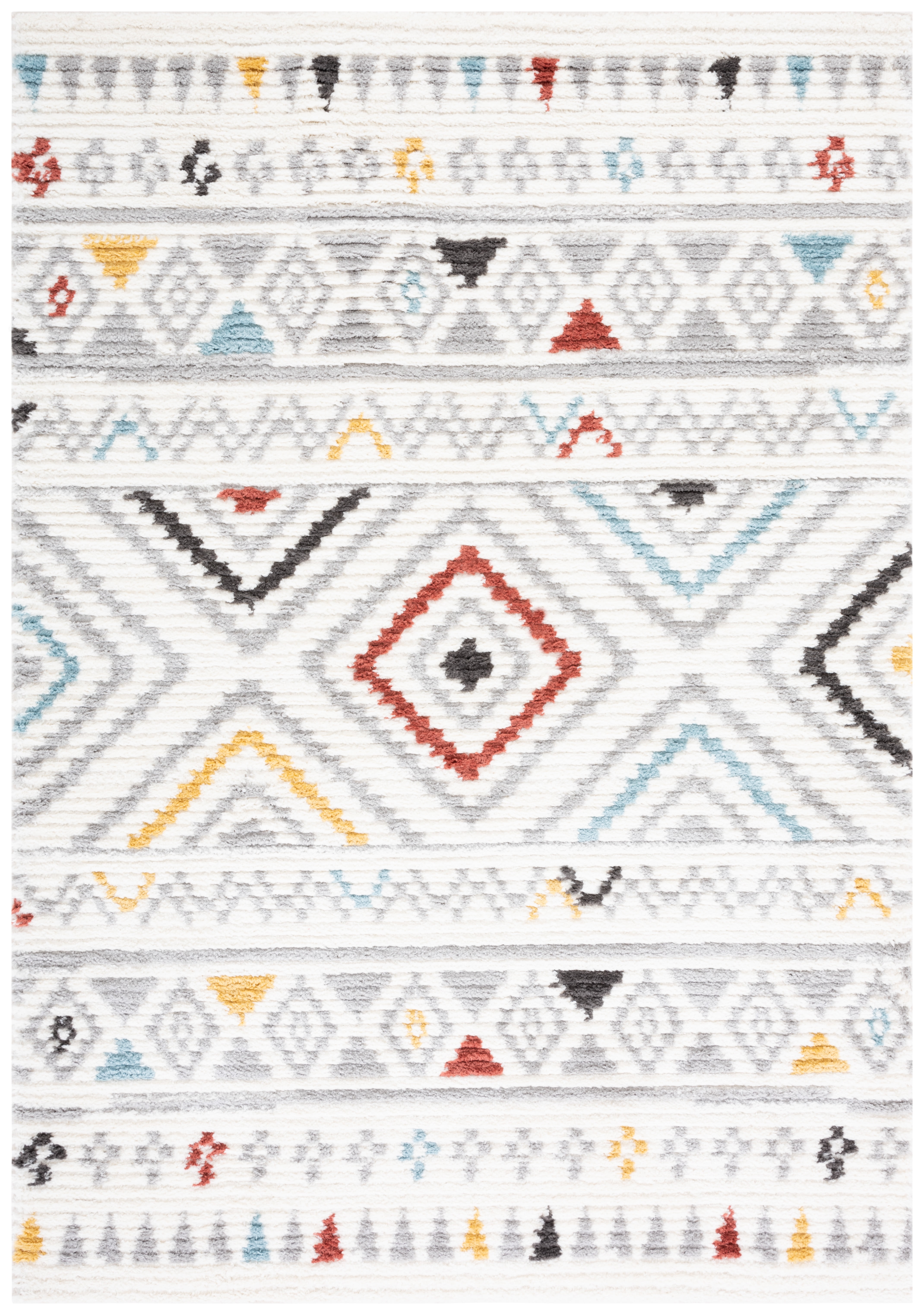 SAFAVIEH Marrakesh Gale Southwestern Polyester Area Rug, Ivory/Grey, 9' x 12'