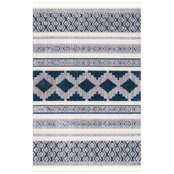 SAFAVIEH Marrakesh Georgiana Southwestern Polyester Area Rug, Ivory/Blue, 5'3" x 7'6"