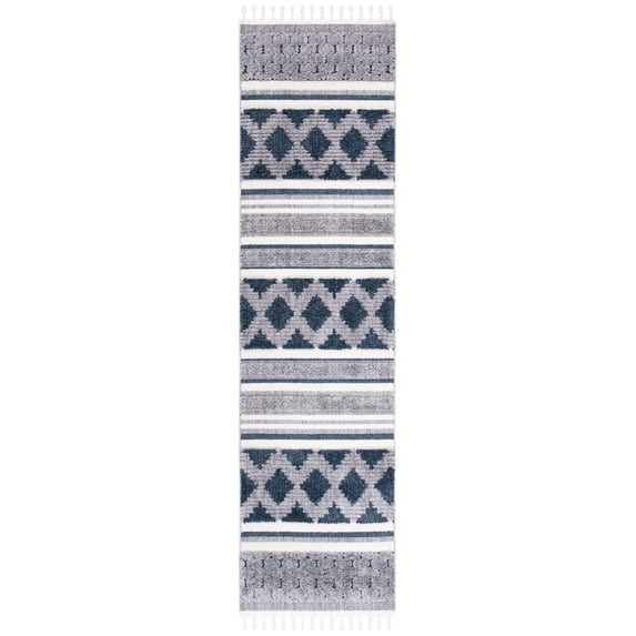 SAFAVIEH Marrakesh Georgiana Southwestern Polyester Runner Rug, Ivory/Blue, 2'2" x 12'
