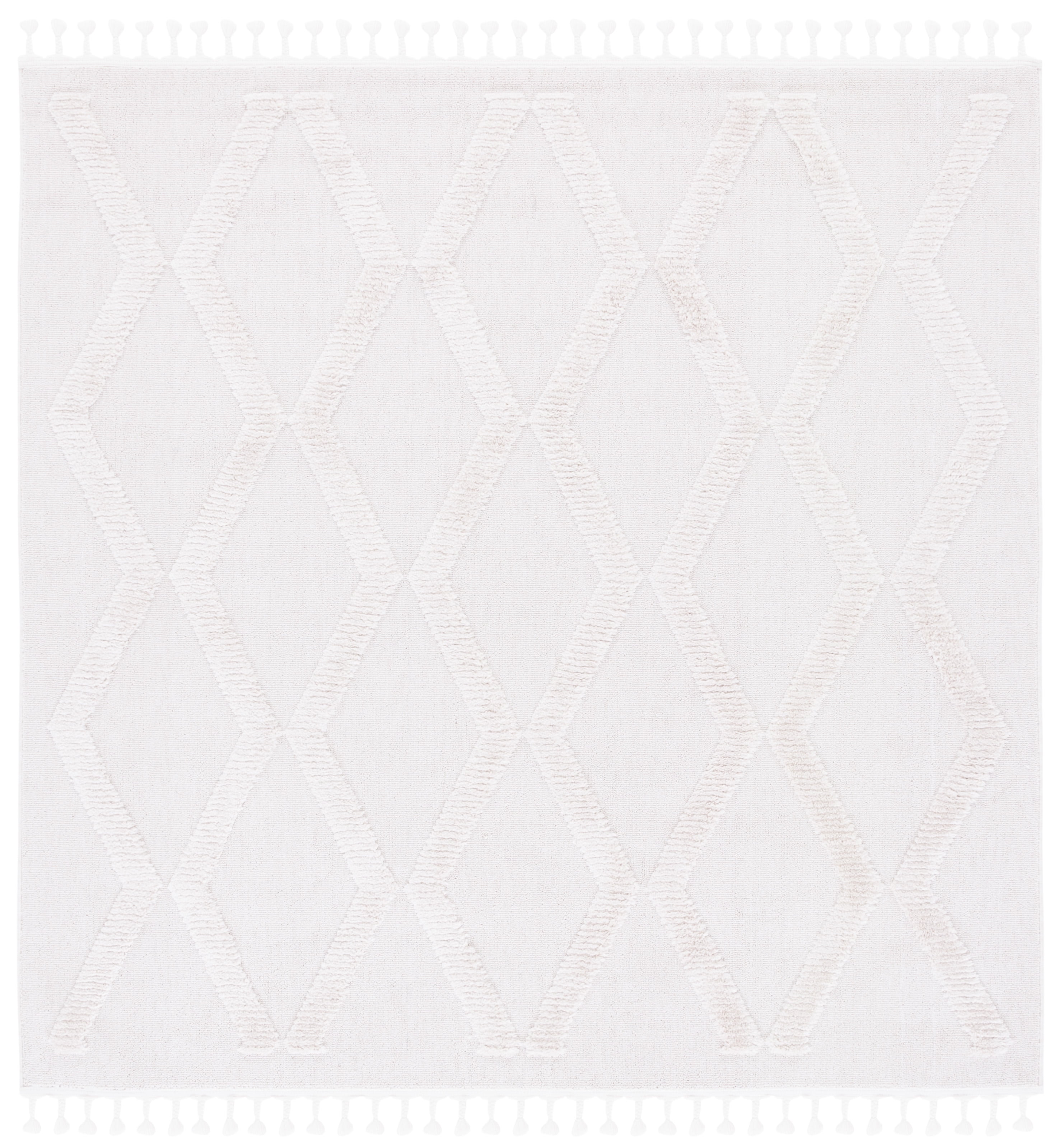 Ivory Hand-Knotted Square Wool and Synthetic Area Rug