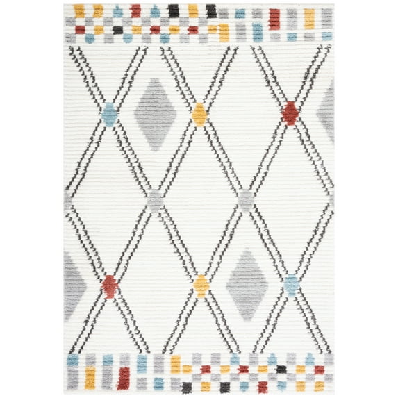 SAFAVIEH Marrakesh Julia Diamond Polyester Area Rug, Ivory/Grey, 4'5" x 6'5"