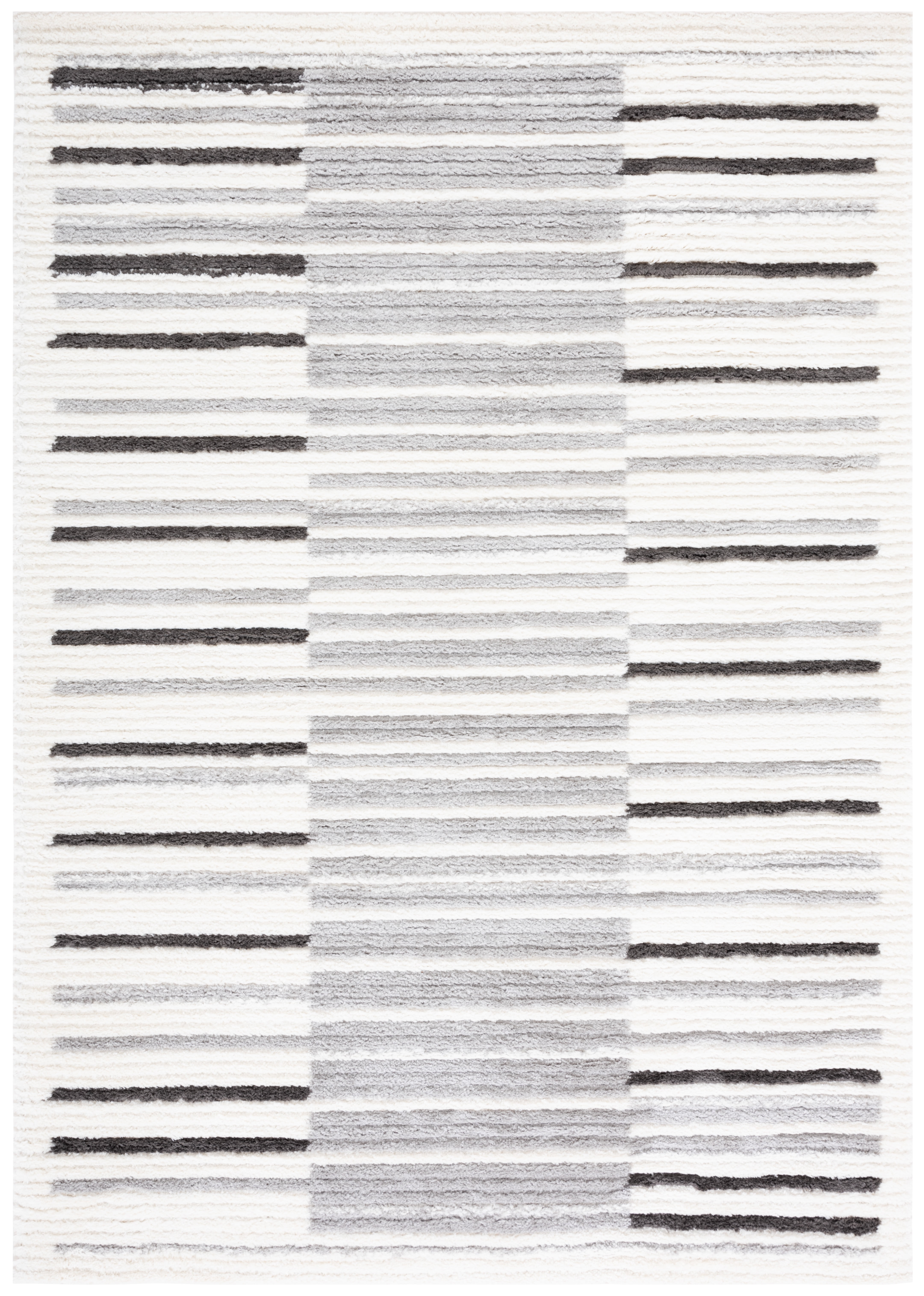 Ivory and Gray Hand-Knotted Synthetic Rectangular Rug