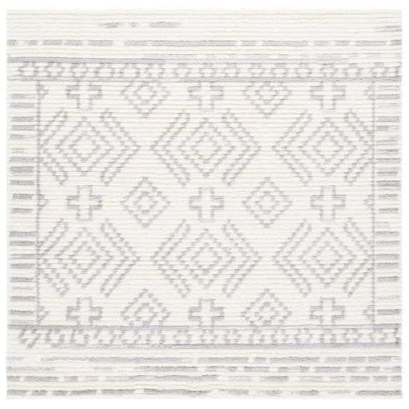 SAFAVIEH Marrakesh Kenrick Medallion Polyester Area Rug, Ivory/Grey, 6'7" x 6'7" Square