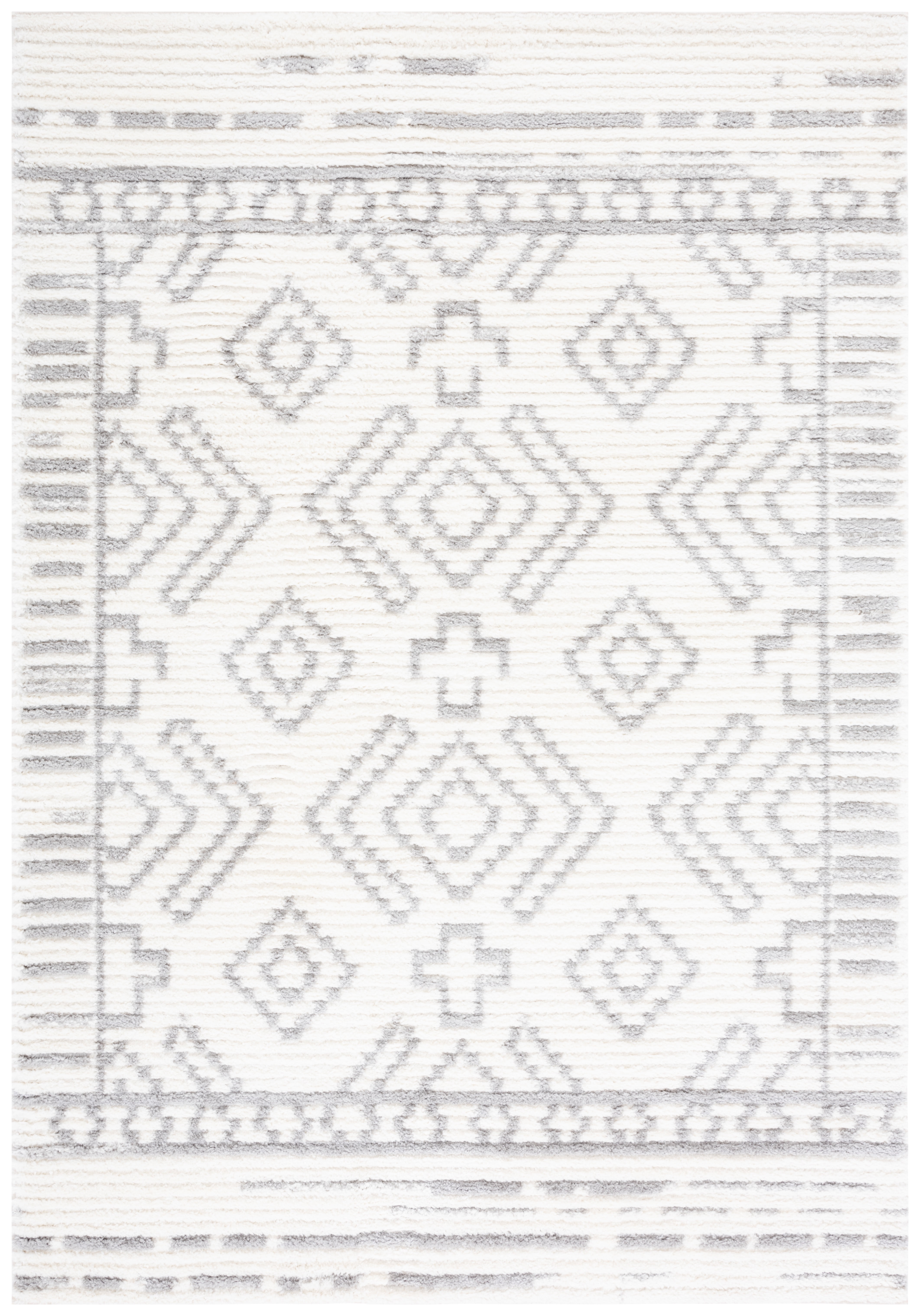 Ivory and Gray Synthetic 9' x 12' Rectangular Area Rug
