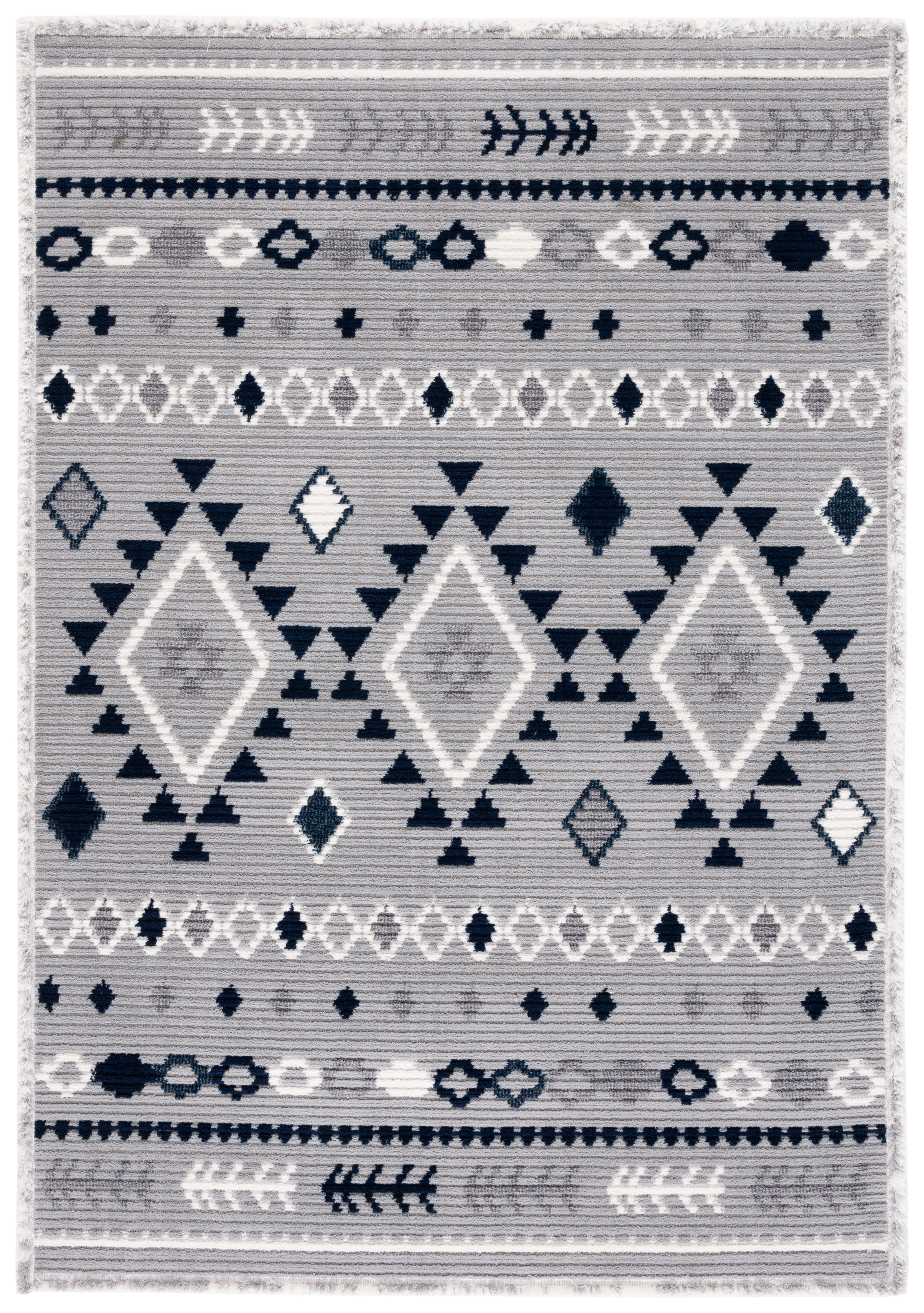 Gray and Navy Rectangular Synthetic Hand-knotted Area Rug, 4' x 6'