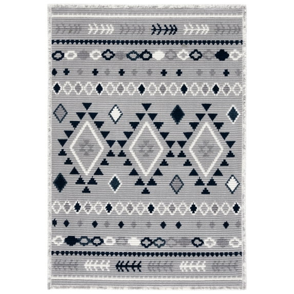 SAFAVIEH Marrakesh Lemoine Southwestern Polyester Area Rug, Grey/Navy, 9' x 12'