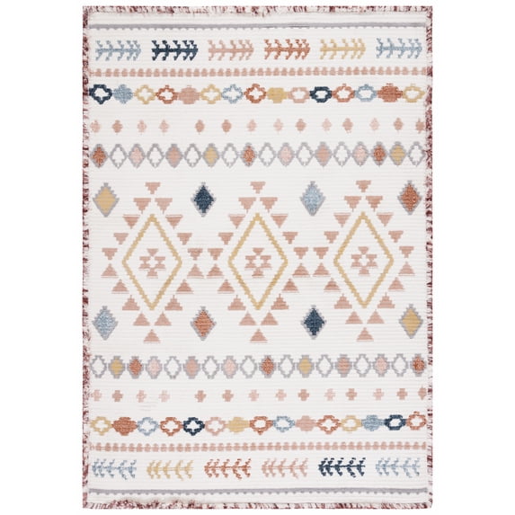 SAFAVIEH Marrakesh Lemoine Southwestern Polyester Area Rug, Ivory/Multi, 4' x 6'