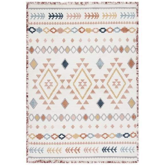 SAFAVIEH Marrakesh Lemoine Southwestern Polyester Area Rug, Ivory/Multi, 5'3" x 7'6"