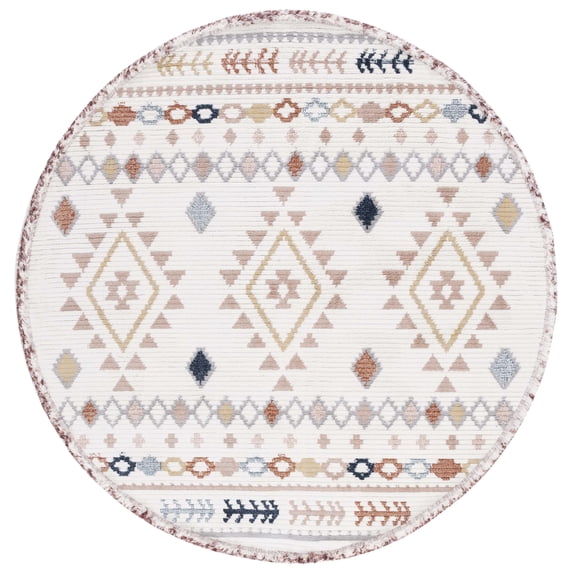 SAFAVIEH Marrakesh Lemoine Southwestern Polyester Area Rug, Ivory/Multi, 6'7" x 6'7" Round