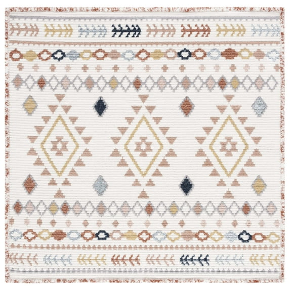 SAFAVIEH Marrakesh Lemoine Southwestern Polyester Area Rug, Ivory/Multi, 6'7" x 6'7" Square