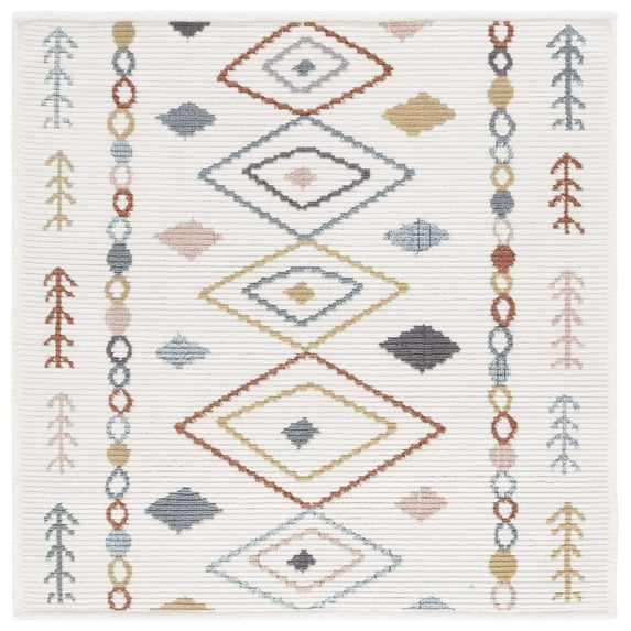 SAFAVIEH Marrakesh Lillian Medallion Polyester Area Rug, Ivory/Multi, 6'7" x 6'7" Square