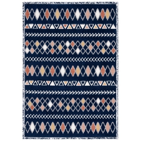 SAFAVIEH Marrakesh Madelyn Southwestern Polyester Area Rug, Navy/Multi, 4' x 6'