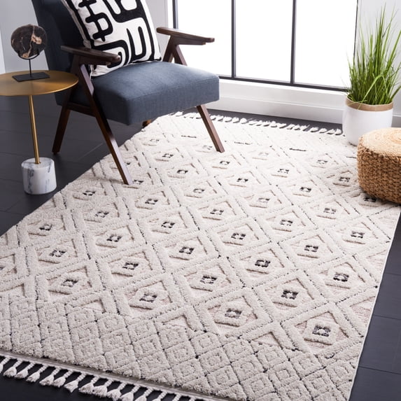 SAFAVIEH Marrakesh Mortimer Diamond Polyester Area Rug, Ivory/Grey, 4' x 6'
