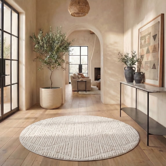 Safavieh Marrakesh Naila Geometric Polyester Area Rug, Beige, 4' x 4' Round