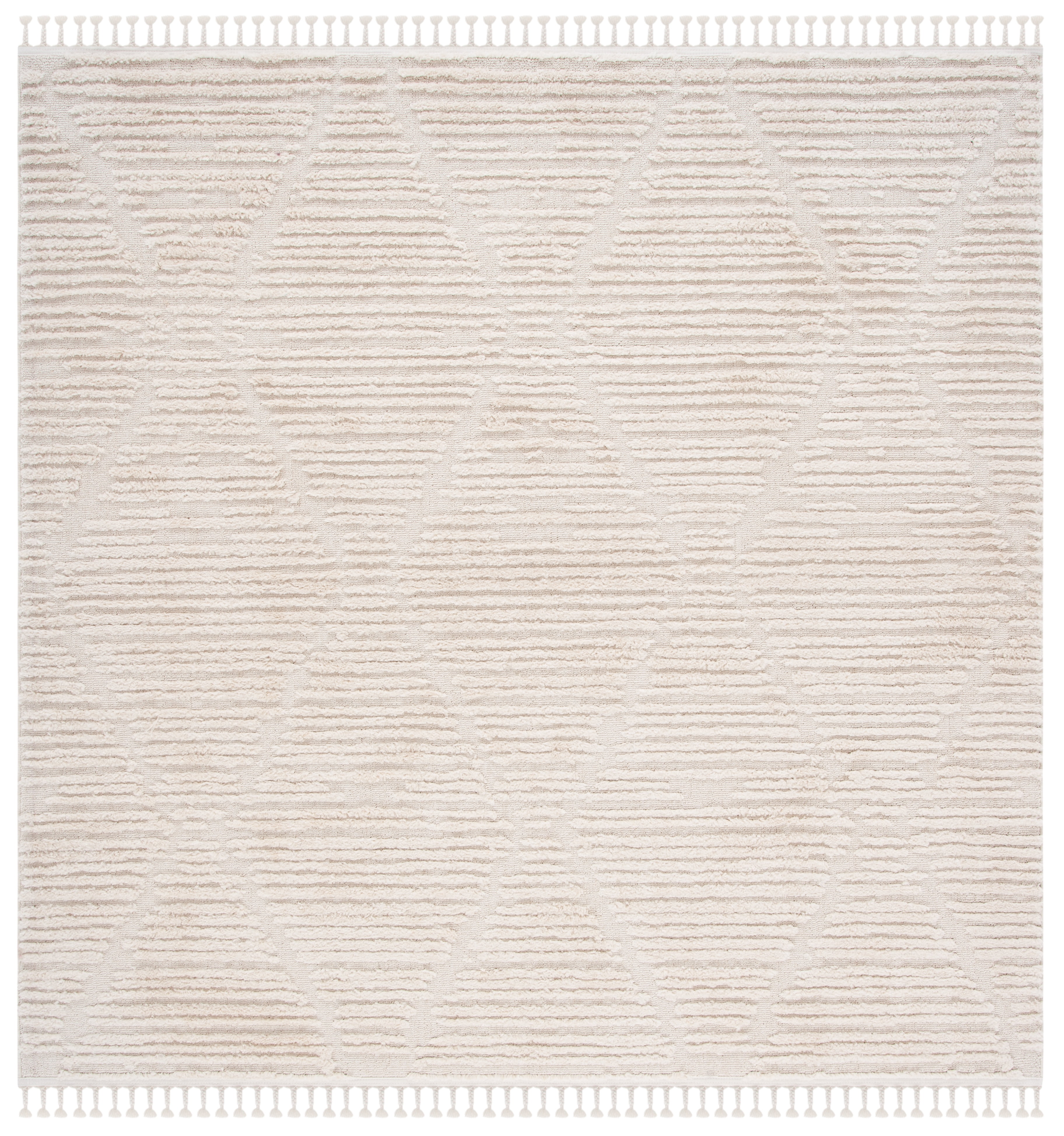 Beige Synthetic Square Moroccan Boho Area Rug 5'3" x 5'3"