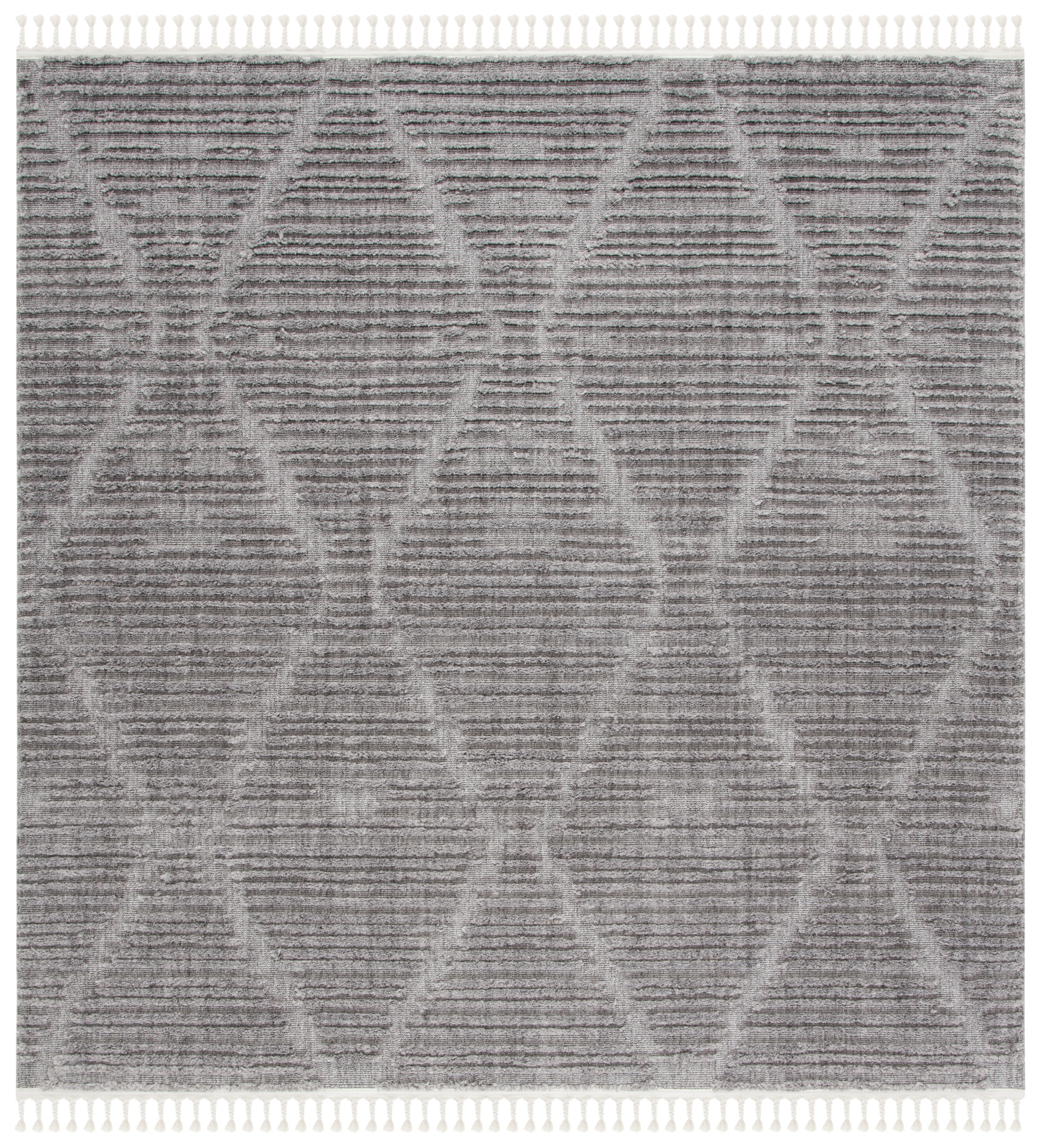 Gray Square Synthetic Diamond Pattern Area Rug, 6'7" x 6'7"